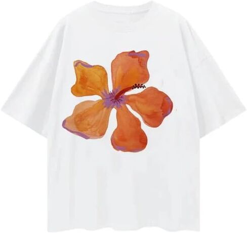 Oversized Graphic Shirt for Teens Girl Women Y2K Short Sleeve Floral Baggy Tops Preppy Vintage Aesthetic Loose Tee in Saudi Arabia