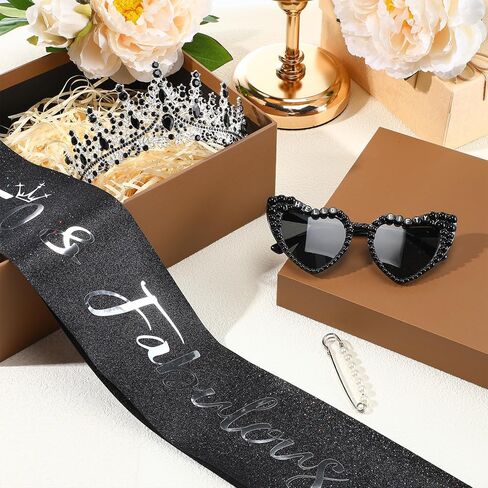 3 Pcs 50th Birthday Decorations for Women, 50th Birthday Sash and Crown Tiara 50 & Fabulous Hello Fifty Sunglasses(Black Gold) in Saudi Arabia