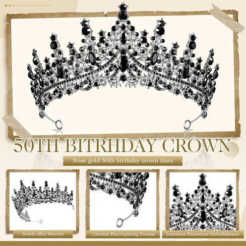 3 Pcs 50th Birthday Decorations for Women, 50th Birthday Sash and Crown Tiara 50 & Fabulous Hello Fifty Sunglasses(Black Gold) in Saudi Arabia