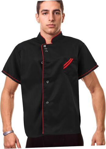 Unisex Short Sleeve Chef Coat Jacket, Short Sleeve Chef Coat Shirt for Women Men M (Black) in Saudi Arabia