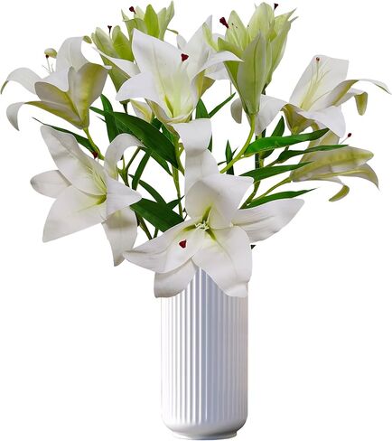 Artificial Lily Flowers,4 Pcs Faux Lily Flowers,32.5 Inch Long Stem Tiger Lily Branch with 2 Full Blooms and 1 Bud, Latex Real Touch Lilium Flower for Wedding Bouquet (4, Pink) in Kuwait