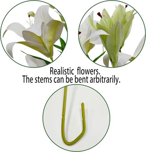 Artificial Lily Flowers,4 Pcs Faux Lily Flowers,32.5 Inch Long Stem Tiger Lily Branch with 2 Full Blooms and 1 Bud, Latex Real Touch Lilium Flower for Wedding Bouquet (4, Pink) in Kuwait