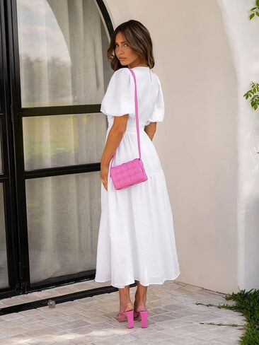 Woolicity Womens Summer Maxi Dress Writ v الرقبة الأكمام قصيرة الشاطئ تدفق الفساتين الطويلة in Kuwait