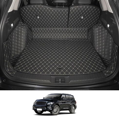 Cargo Liner & Backrest Mat Fit for 2017-2024 Nissan Armada / 11-13 Infiniti QX56 / 2014-2024 QX80 (2nd & 3rd Rows) : All Weather Pu Leather Trunk Mat Protector Waterproof Cargo Liner in Saudi Arabia