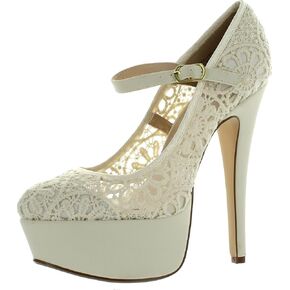 Anne Michelle Realove-07 Women's Crochet Mary Jane Platform Pumps in Saudi Arabia