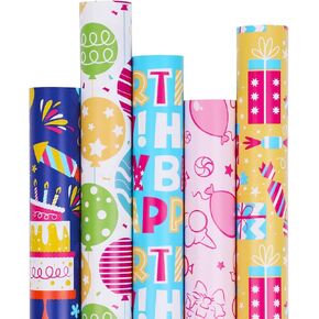 WRAP STORM Happy Birthday Gift Wrapping Paper - 3 Mini Rolls 17" x 120" - Brown Kraft Wrap Paper Roll for Kids, Boys and Girls in Saudi Arabia