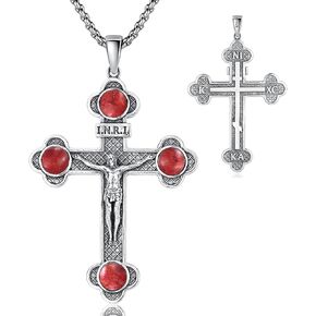 Orthodox Cross Necklace, Silver Crucifix Cross for Men Women Turquoise Jesus & Virgin Mary Cross Pendant Necklaces Christian Religious Jewelry Gift in Kuwait
