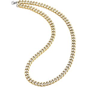 Coolsteelandbeyond Steel Curb Chain Miami Cuban Necklace ، اثنين من النغمة ، ساتان مصقول ، للرجل ، عرض 8 ملم in Kuwait