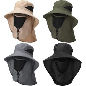Cuffbow 4 Pcs Mens Outdoor Wide Brim Fishing Hat with Face and Neck Cover Sun Protection Cap UPF 50+ Fisherman Hat for Women in Saudi Arabia
