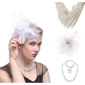 4Pcs Tea Party Set with Veil ＆ Necklace for Women,Tea Party Hats and Gloves Set for Wedding,Church,Formal Events in Kuwait