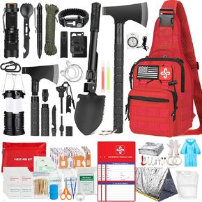 Survival Kit, 262Pcs Survival Gear and Supplies with First Aid Kit Pouch and Crossbody Bag, Emergency Kit with Tent, Camping Axe Hammer, Survival Shovel w/Pick, Bug Out Bag Gifts for Men Women in Saudi Arabia