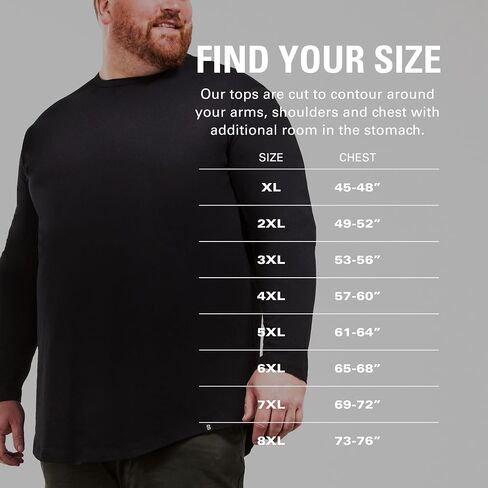 STRONGSIZE Men's Big and Tall Long Sleeve Shirts – Longer Length Long Sleeve Crewneck T-Shirt in Kuwait