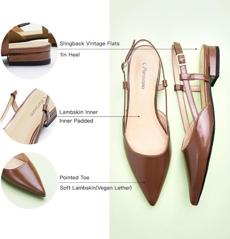 C.Paravano المرأة Slingback الشقق وأشار اصبع القدم Slingback الشقق للنساء Slingback الشقق للنساء Slingback الصنادل قابل للتعديل الكاحل حزام الأحذية in Kuwait