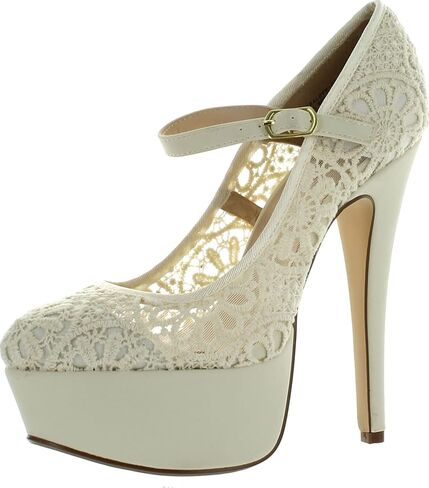 Anne Michelle Realove-07 Women's Crochet Mary Jane Platform Pumps in Saudi Arabia