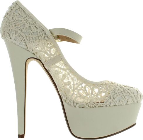 Anne Michelle Realove-07 Women's Crochet Mary Jane Platform Pumps in Saudi Arabia