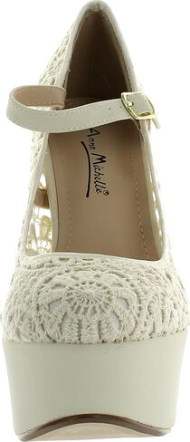 Anne Michelle Realove-07 Women's Crochet Mary Jane Platform Pumps in Saudi Arabia