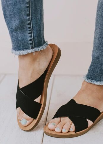 Soda Shoes Women Sandals Crisscross Band Strap Casual Slides in Saudi Arabia