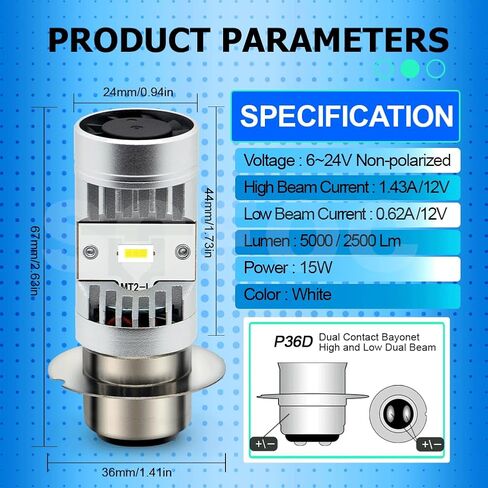 SOFOC-P36D CSP 2LED مصباح الأمامي المصباح مرتفع/انخفاض ضوء الشعاع للسيارة/دراجة نارية 15W 5000LM 6V-24V أبيض مزدوج ملامسة الألومنيوم مروحة التبريد 1pcs 1pcs in Kuwait