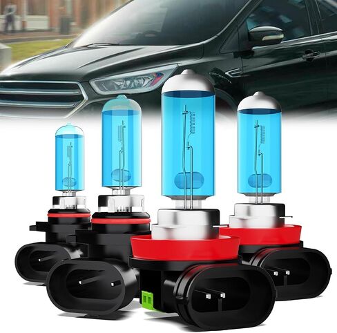 Headlight Bulbs Compatible With Ford Escape 2017-2020, 9005 High Beam + H11 Low Beam Halogen Light Bulb Combo, Super Bright 6000K White, Plug and Play, Pack of 4 in Saudi Arabia