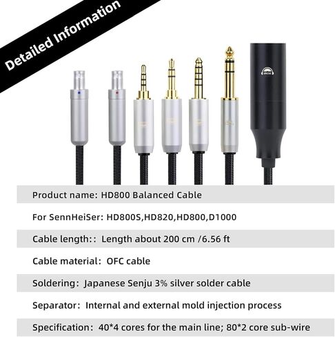 okcsc HD800s Headphone Cable, for Sennheiser Earbuds, PVC Nyllon Braided Wire Conductor OFC Cable, for Sennheiser Dharma HD800s HD820 HD800 D1000 4.4mm Plug 6.56FT in Saudi Arabia