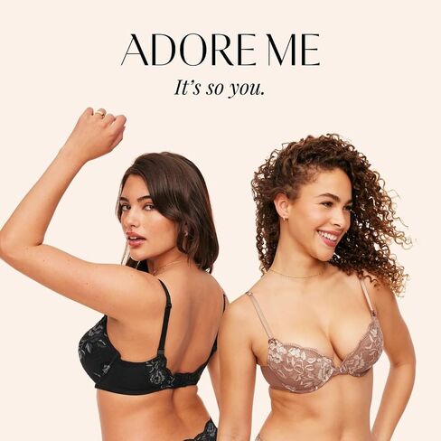 Adore Me Jaya Plunge Push Up Bra - 30A -38DD underwire bra for Women مع أكواب الدانتيل والأشرطة القابلة للتحويل والقابلة للتعديل in Kuwait