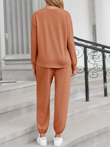 Tankaneo Womens 2 Outfits Lounge مجموعات غير رسمية طويلة الأكمام Crewneck pullover sweatshirt kogger sweatpants set in Saudi Arabia