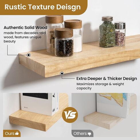 RICHFOCUS Rustic Wooden Floating Shelves for Wall - 30 Inch Wood Wall Shelves Set of 2-7.9 Inch Deep Solid Paulownia Wood Wall Mounted Shelves with Upgraded Metal Brackets for Room Decor, Natural in Kuwait