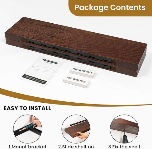 RICHFOCUS Rustic Wooden Floating Shelves for Wall - 30 Inch Wood Wall Shelves Set of 2-7.9 Inch Deep Solid Paulownia Wood Wall Mounted Shelves with Upgraded Metal Brackets for Room Decor, Natural in Kuwait