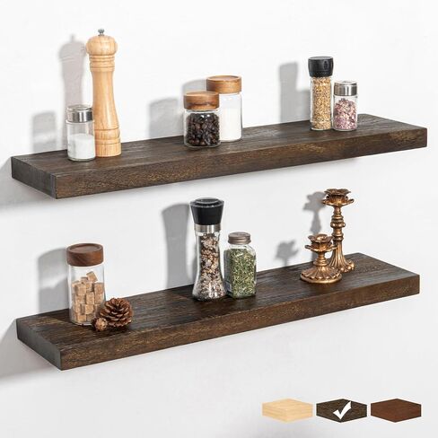 RICHFOCUS Rustic Wooden Floating Shelves for Wall - 30 Inch Wood Wall Shelves Set of 2-7.9 Inch Deep Solid Paulownia Wood Wall Mounted Shelves with Upgraded Metal Brackets for Room Decor, Natural in Kuwait