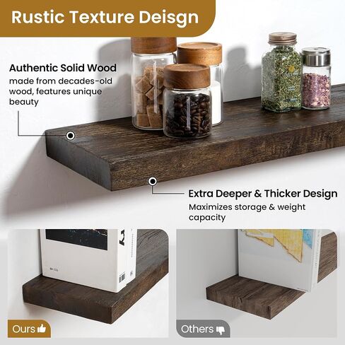 RICHFOCUS Rustic Wooden Floating Shelves for Wall - 30 Inch Wood Wall Shelves Set of 2-7.9 Inch Deep Solid Paulownia Wood Wall Mounted Shelves with Upgraded Metal Brackets for Room Decor, Natural in Kuwait