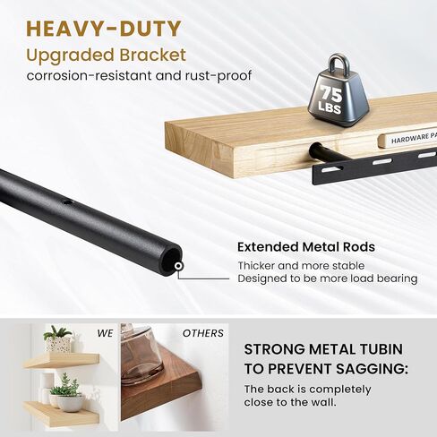 RICHFOCUS Rustic Wooden Floating Shelves for Wall - 30 Inch Wood Wall Shelves Set of 2-7.9 Inch Deep Solid Paulownia Wood Wall Mounted Shelves with Upgraded Metal Brackets for Room Decor, Natural in Kuwait