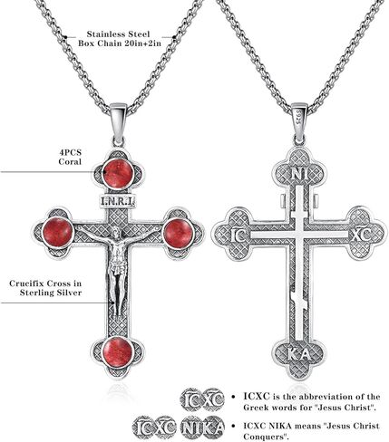 Orthodox Cross Necklace, Silver Crucifix Cross for Men Women Turquoise Jesus & Virgin Mary Cross Pendant Necklaces Christian Religious Jewelry Gift in Kuwait