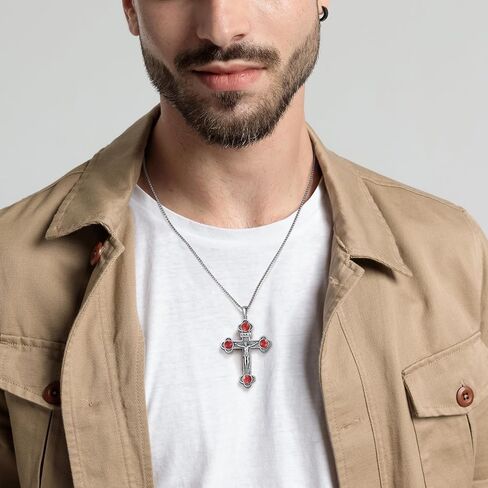 Orthodox Cross Necklace, Silver Crucifix Cross for Men Women Turquoise Jesus & Virgin Mary Cross Pendant Necklaces Christian Religious Jewelry Gift in Kuwait