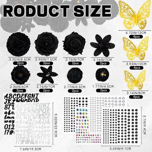 Graduation Cap Decorations Kits Faux Flower 3D Butterfly Rhinestones Glitter Alphabet Letter Sticker Champagne Color Flower DIY Graduation Cap Decor for Grad Cap Topper Graduation Party DIY Craft in Kuwait