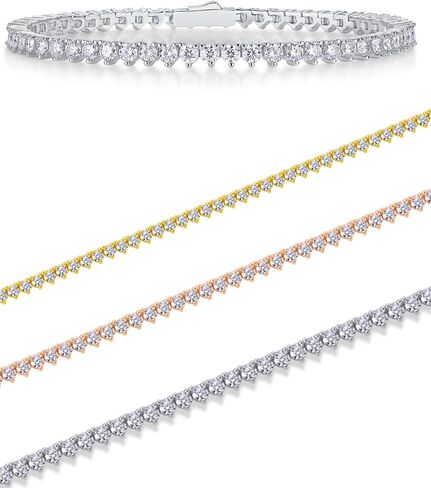 Moissanite Tennis Necklace for Women & Men - 3mm Round Sterling Silver Tennis Necklace - 18K White Rose Gold Plated Tennis Cuban Link Chain - Mens Womens Diamond Necklace Hip Hop Jewelry Gift in Saudi Arabia