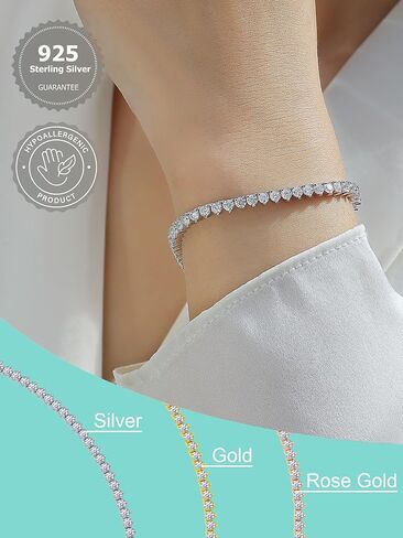 Moissanite Tennis Necklace for Women & Men - 3mm Round Sterling Silver Tennis Necklace - 18K White Rose Gold Plated Tennis Cuban Link Chain - Mens Womens Diamond Necklace Hip Hop Jewelry Gift in Saudi Arabia