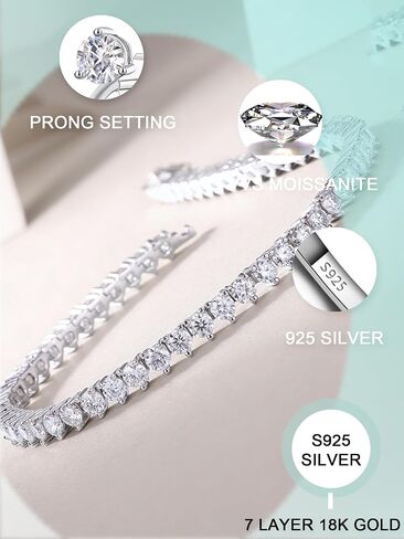 Moissanite Tennis Necklace for Women & Men - 3mm Round Sterling Silver Tennis Necklace - 18K White Rose Gold Plated Tennis Cuban Link Chain - Mens Womens Diamond Necklace Hip Hop Jewelry Gift in Saudi Arabia