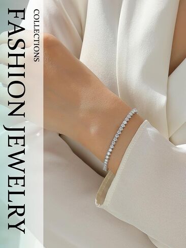 Moissanite Tennis Necklace for Women & Men - 3mm Round Sterling Silver Tennis Necklace - 18K White Rose Gold Plated Tennis Cuban Link Chain - Mens Womens Diamond Necklace Hip Hop Jewelry Gift in Saudi Arabia