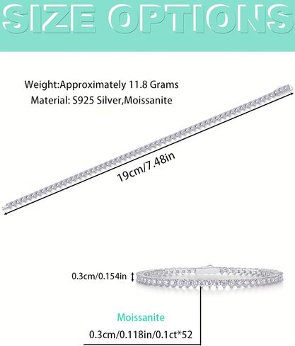Moissanite Tennis Necklace for Women & Men - 3mm Round Sterling Silver Tennis Necklace - 18K White Rose Gold Plated Tennis Cuban Link Chain - Mens Womens Diamond Necklace Hip Hop Jewelry Gift in Saudi Arabia