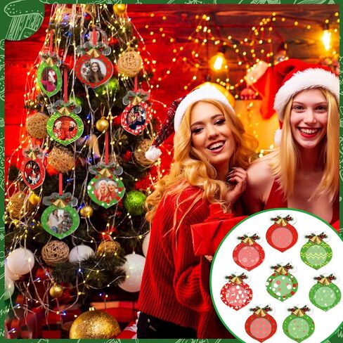 16 Pcs Acrylic Christmas Photo Ornaments Christmas Ball Picture Frame Ornaments Hanging Christmas Photo Ornament Christmas Picture Holder with Bows for Christmas Tree Stockings Decorations in Kuwait