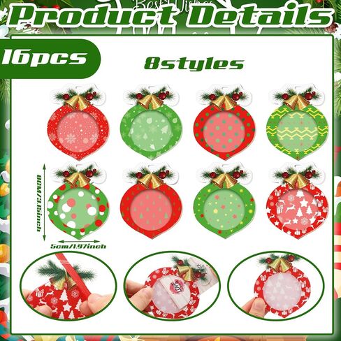 16 Pcs Acrylic Christmas Photo Ornaments Christmas Ball Picture Frame Ornaments Hanging Christmas Photo Ornament Christmas Picture Holder with Bows for Christmas Tree Stockings Decorations in Kuwait