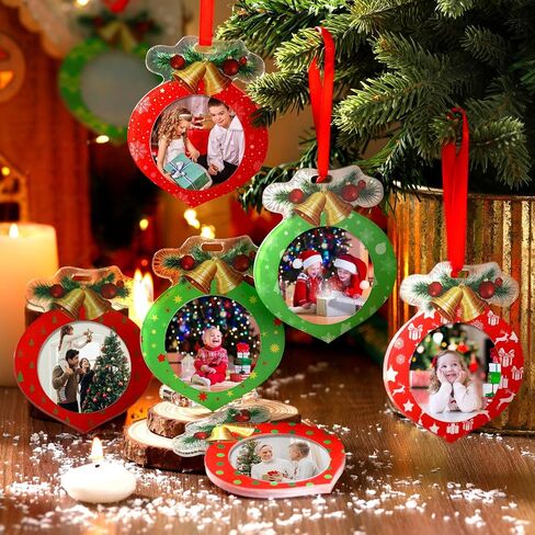 16 Pcs Acrylic Christmas Photo Ornaments Christmas Ball Picture Frame Ornaments Hanging Christmas Photo Ornament Christmas Picture Holder with Bows for Christmas Tree Stockings Decorations in Kuwait