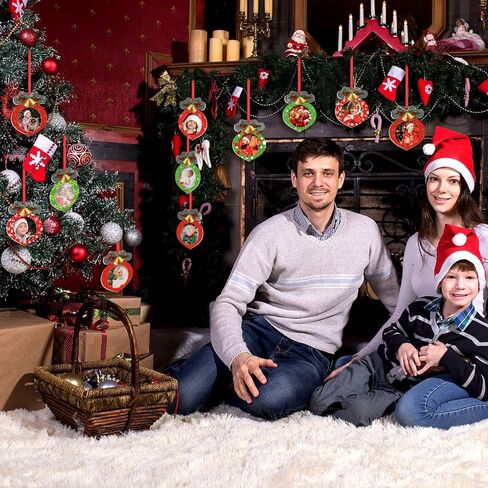 16 Pcs Acrylic Christmas Photo Ornaments Christmas Ball Picture Frame Ornaments Hanging Christmas Photo Ornament Christmas Picture Holder with Bows for Christmas Tree Stockings Decorations in Kuwait