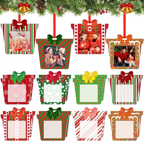 16 Pcs Acrylic Christmas Photo Ornaments Christmas Ball Picture Frame Ornaments Hanging Christmas Photo Ornament Christmas Picture Holder with Bows for Christmas Tree Stockings Decorations in Kuwait