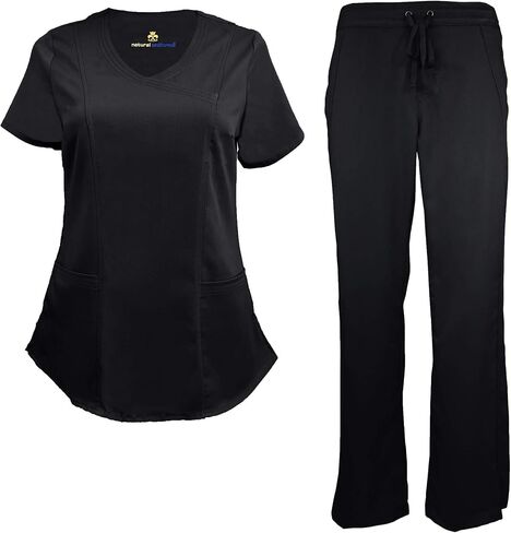 Natural Uniforms Women's Ultra Soft Modern Fit Mock Wrap Work Uniform Top and Pant Set 8201-9200 in Saudi Arabia
