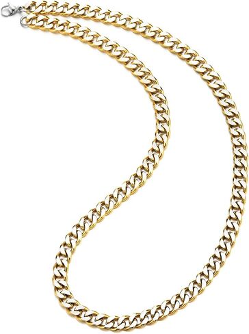 Coolsteelandbeyond Steel Curb Chain Miami Cuban Necklace ، اثنين من النغمة ، ساتان مصقول ، للرجل ، عرض 8 ملم in Saudi Arabia