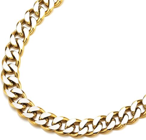 Coolsteelandbeyond Steel Curb Chain Miami Cuban Necklace ، اثنين من النغمة ، ساتان مصقول ، للرجل ، عرض 8 ملم in Saudi Arabia