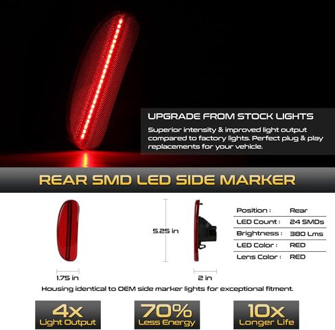 VIPMOTOZ Front Full LED Rear Side Marker Lights Compatible With 2009-2014 Nissan Cube Chrome Housing Red Lens Direct Replacement Left Driver & Right Passenger Side Pair Set in Saudi Arabia