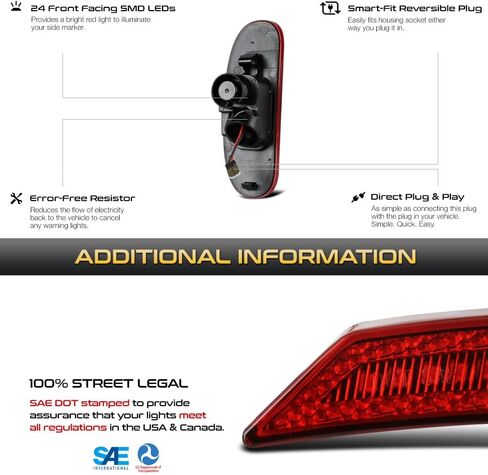 VIPMOTOZ Front Full LED Rear Side Marker Lights Compatible With 2009-2014 Nissan Cube Chrome Housing Red Lens Direct Replacement Left Driver & Right Passenger Side Pair Set in Saudi Arabia