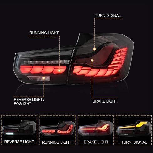 VLAND OLED TAIL LITGLESS ANDREWBLY FOR BMW M3 / 3 Series F30 F35 F80 SEDAN 6th Gen 2012-2018 ، مصباح خلفي مطور مع Dragon Scales DRL ، Smoked in Kuwait